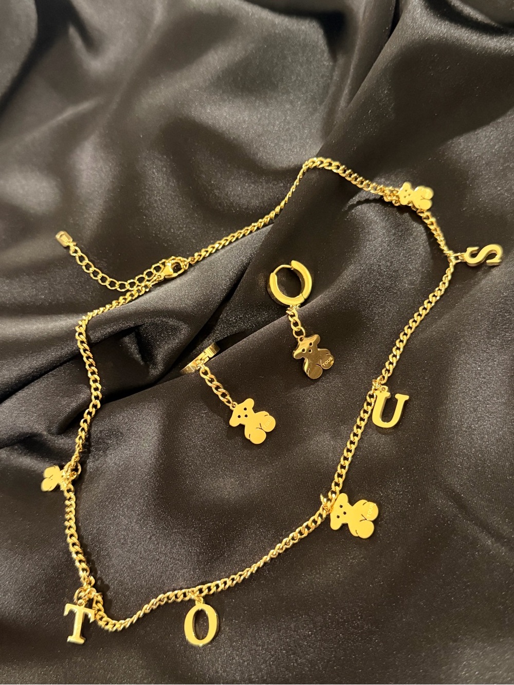 Tous Gold Teddy & Letter Charm Necklace Set - Gold